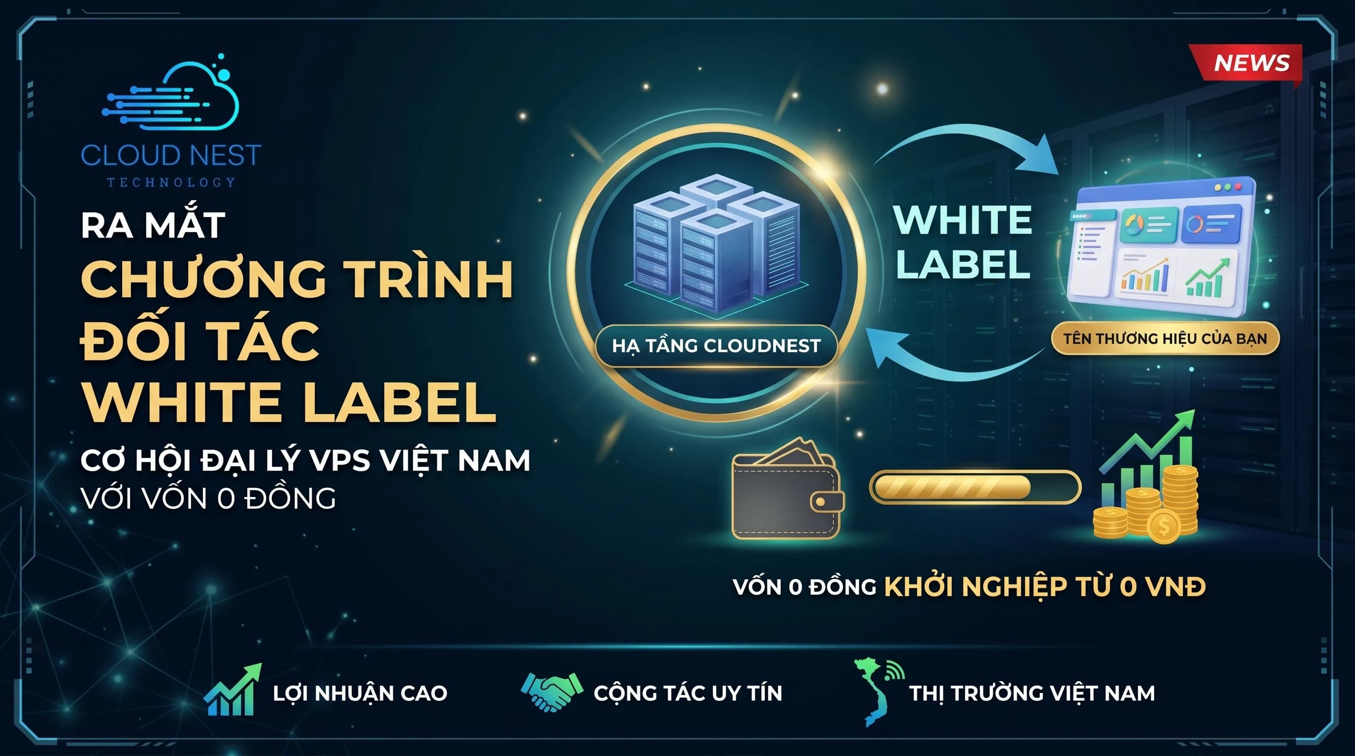 CloudNest Ra Mắt Chương Trình Đối Tác White Label: Khởi Nghiệp Kinh Doanh VPS Với Vốn 0 Đồng