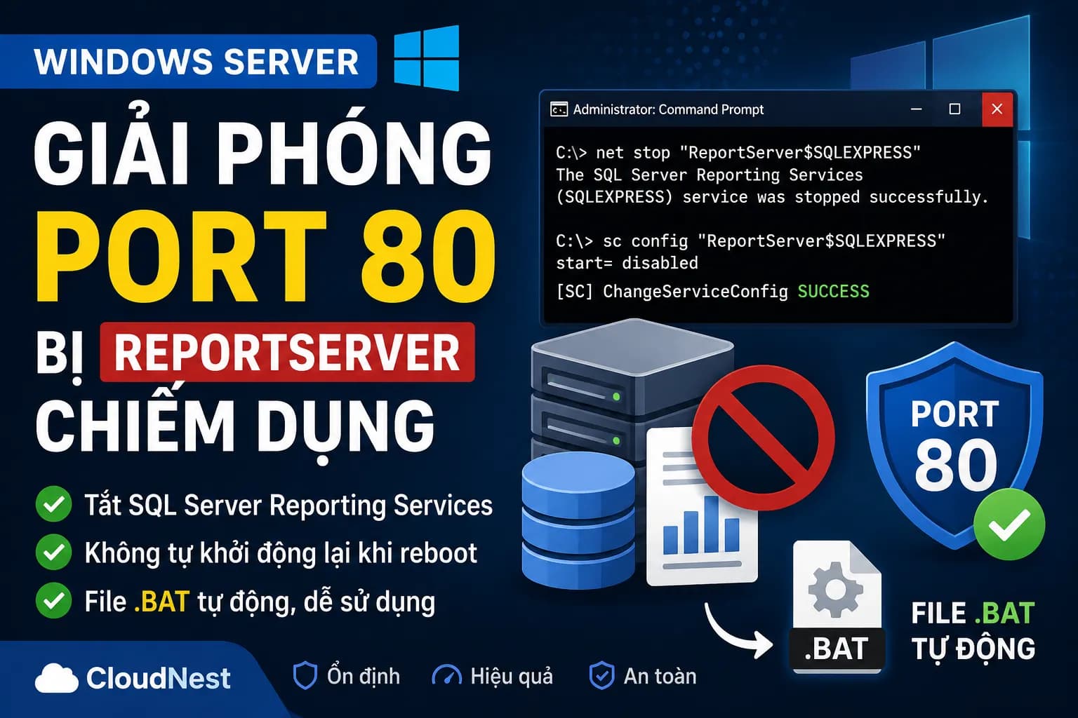 Cách giải phóng port 80 trên Windows Server khi bị SQL Server Reporting Services chiếm