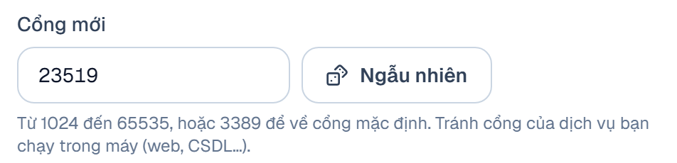 Ô Cổng mới đã điền 23519 sau khi bấm nút Ngẫu nhiên
