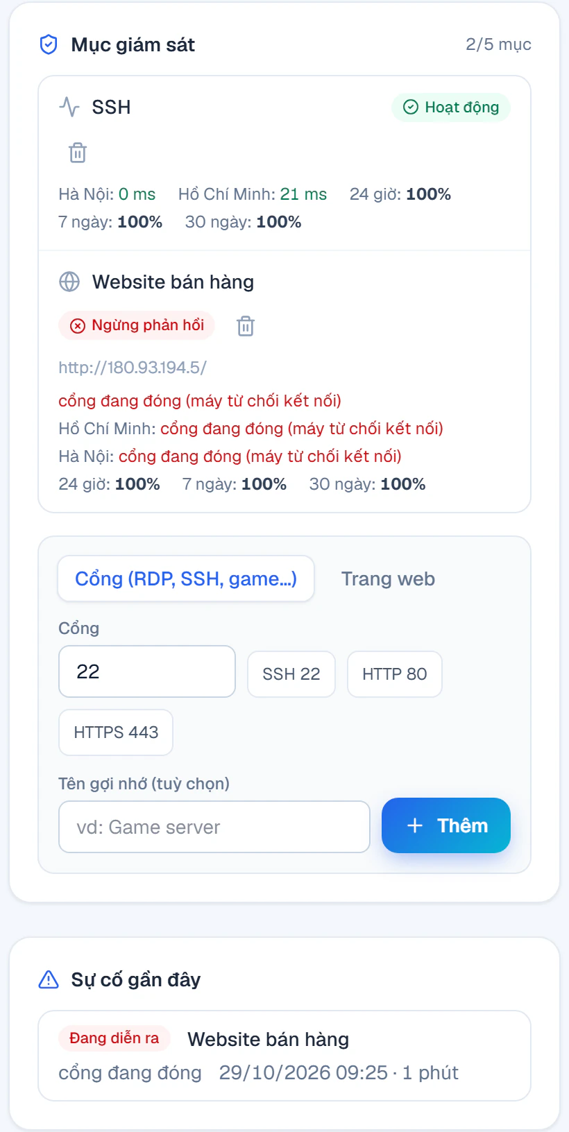 Mục Website bán hàng đang Ngừng phản hồi: cổng đang đóng từ Hồ Chí Minh và Hà Nội, sự cố đang diễn ra từ 09:25